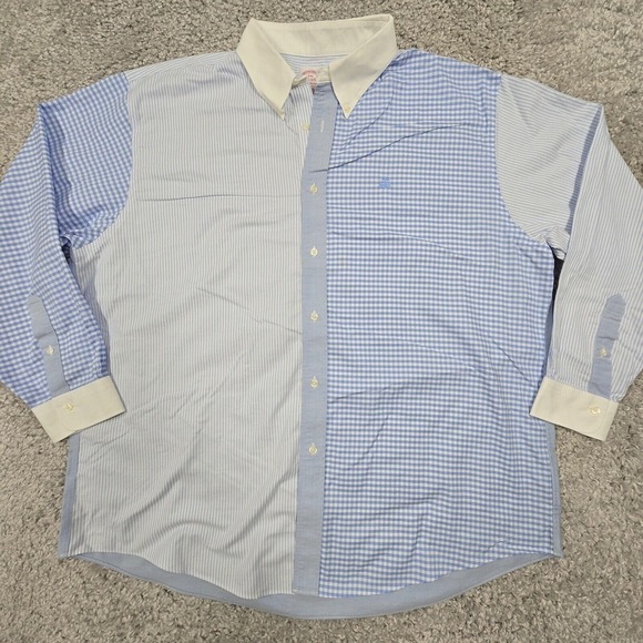 Brooks Brothers Madison Shirt Mens XXL Blue Crazy Pattern Button Long Sleeve - Picture 2 of 9